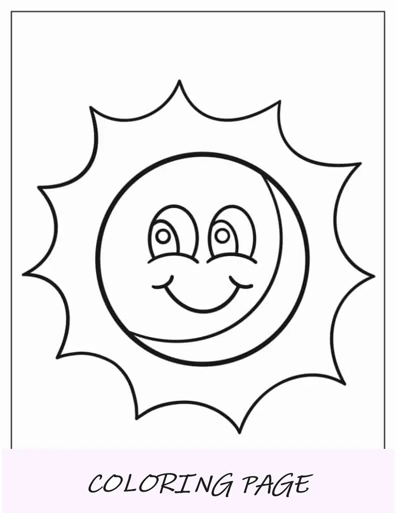Contorno fácil de colorear de un sol sonriente