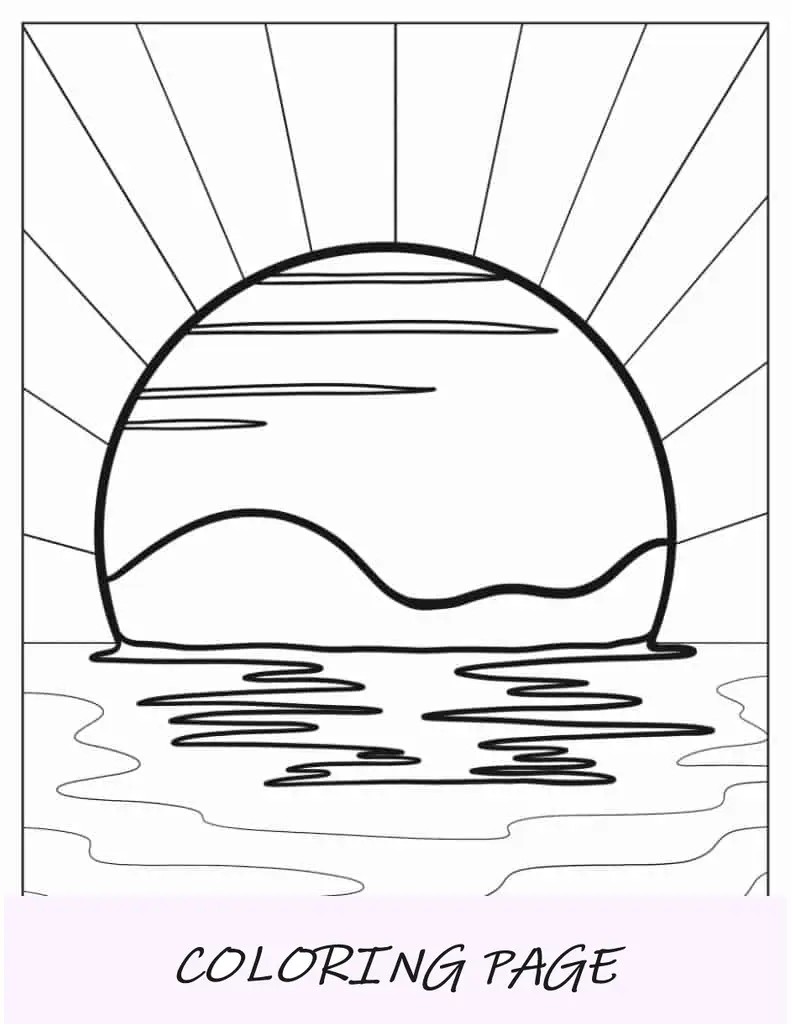 Puesta de sol sobre el océano para colorear