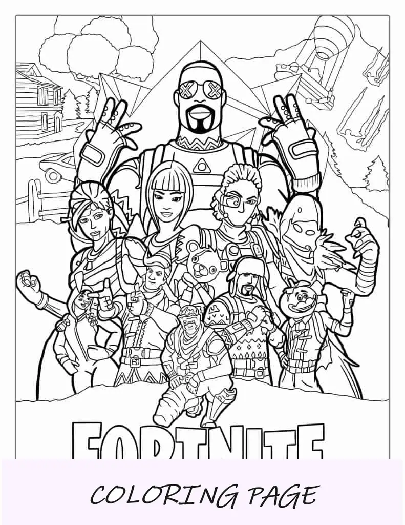 Hoja para colorear de póster de Fortnite con logotipo