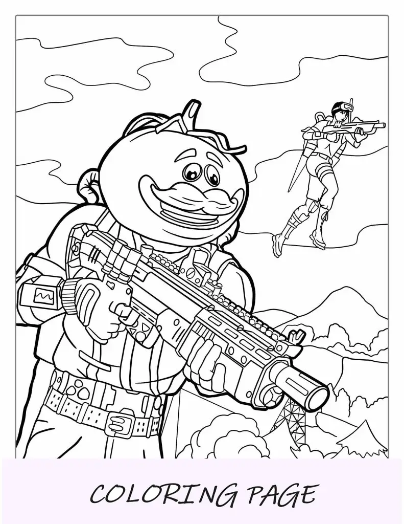 Hoja para colorear de piel de cabeza de tomate Fortnite