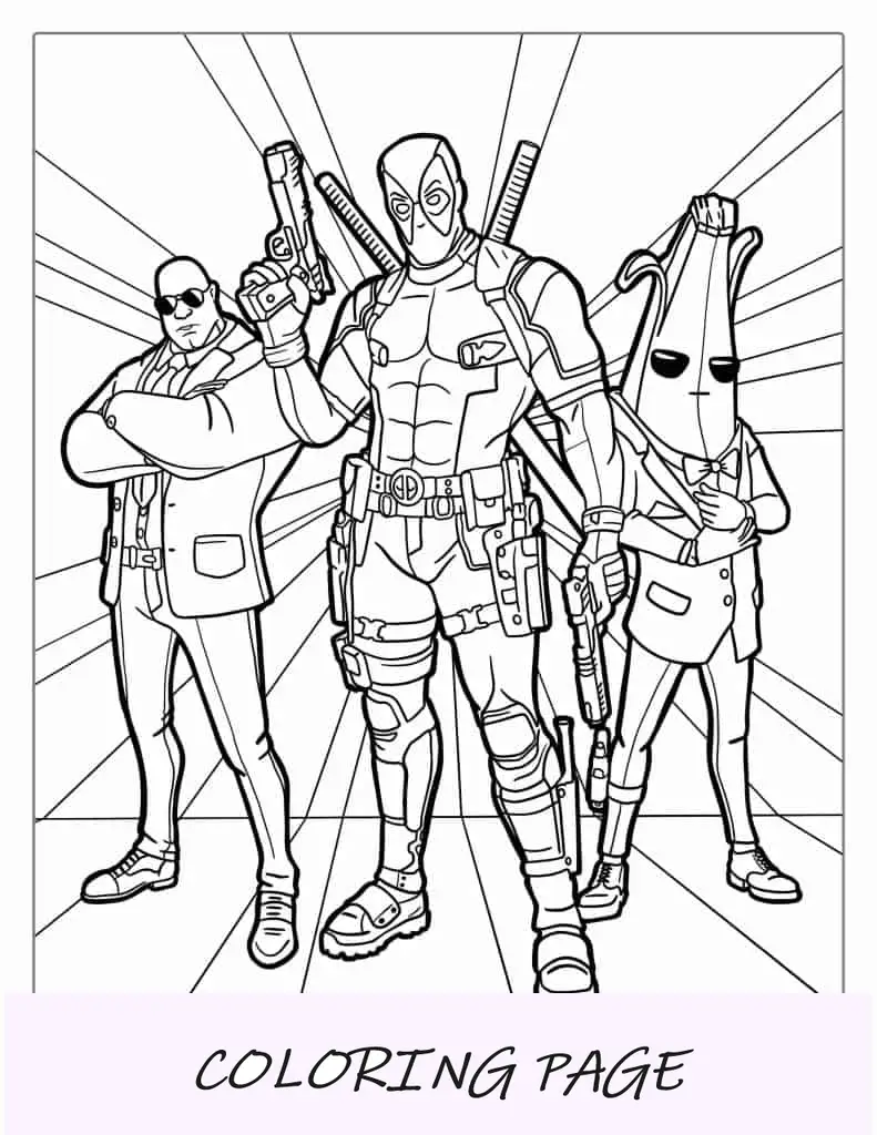 Dibujo para colorear de Deadpool y Peely de Fortnite