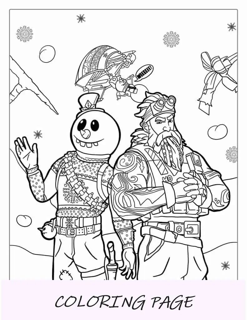 Tema navideño de Fortnite con muñeco de nieve y Papá Noel