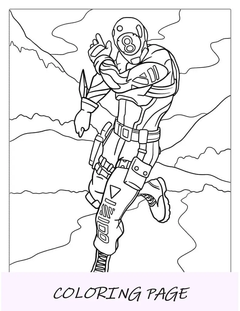 Página para colorear de personaje de bola 8 de Fortnite