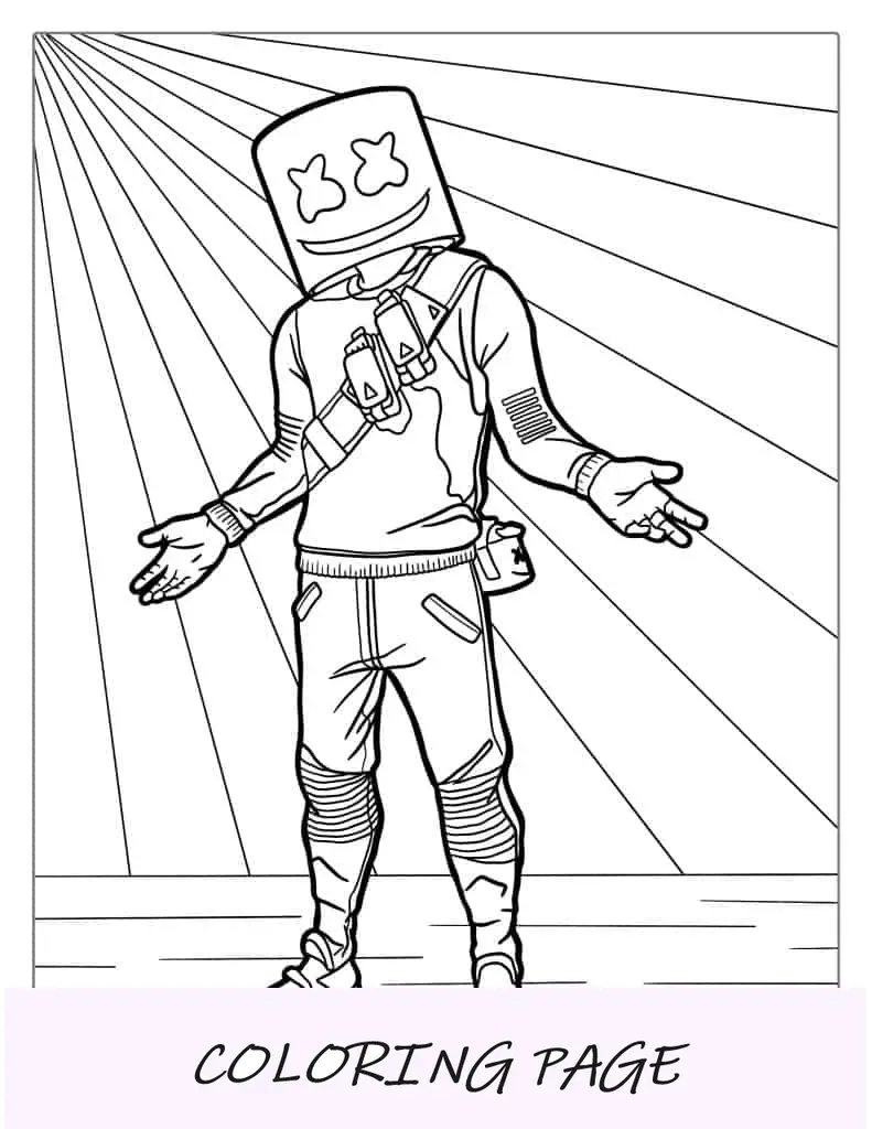 Página para colorear de piel de Marshmello de Fortnite fácil
