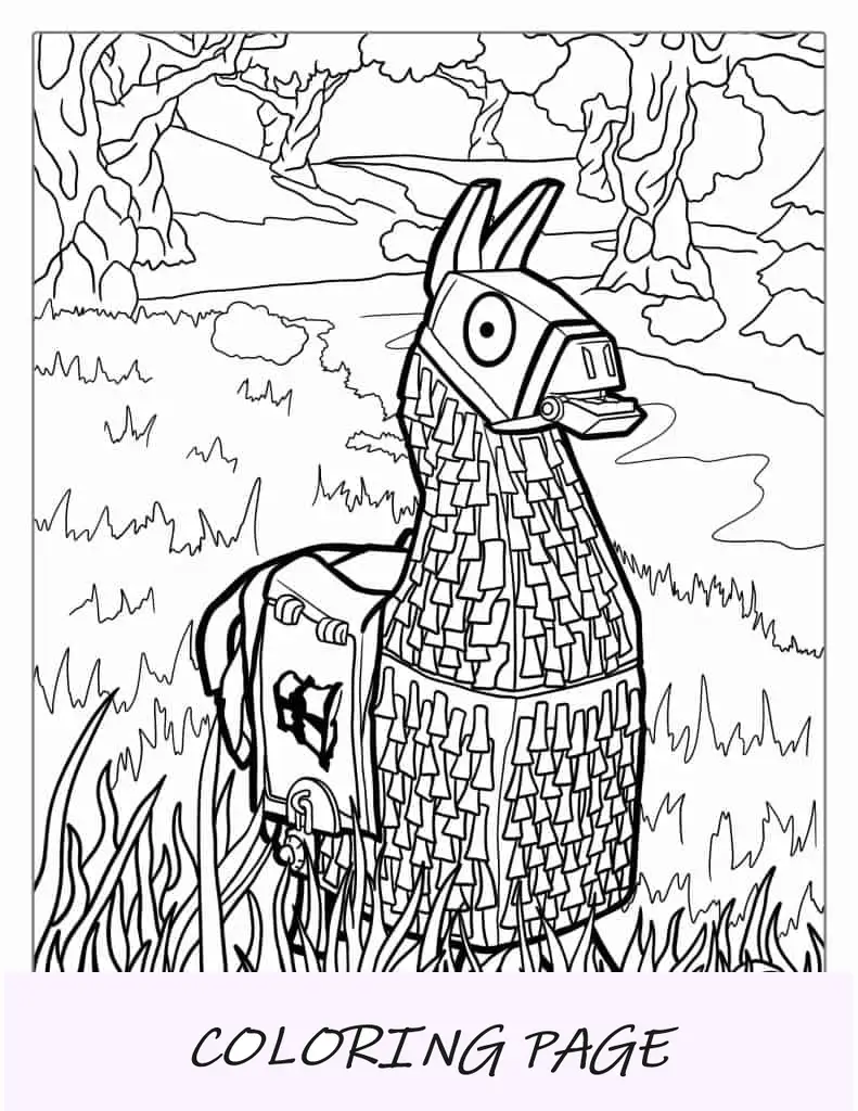 Hoja para colorear de Fortnite Supply Llama para niños