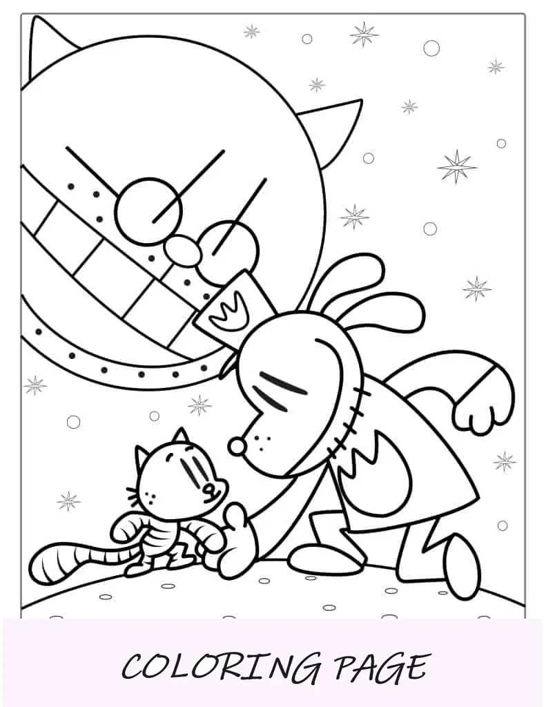 Página para colorir do homem-cachorro ajudando Petey