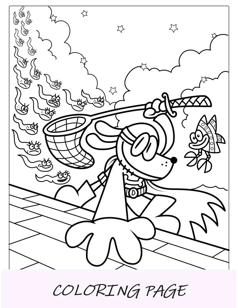 Página para colorir Dog Man (The Bark Knight) com Petey