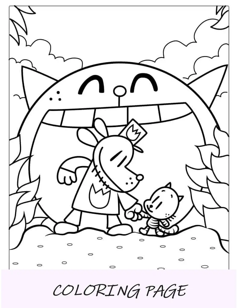 Página para colorir fácil de Dog Man e Li'l Petey