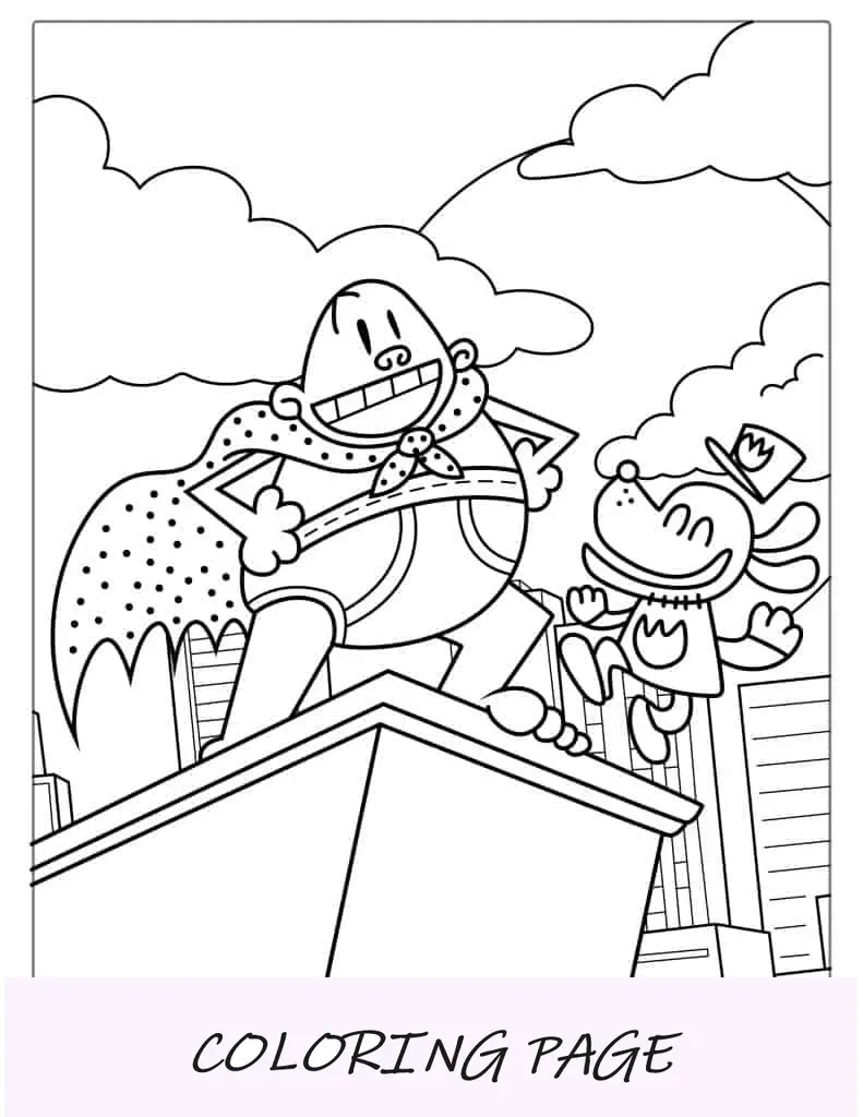 Desenho de Homem Cachorro com Capitão Cueca para colorir