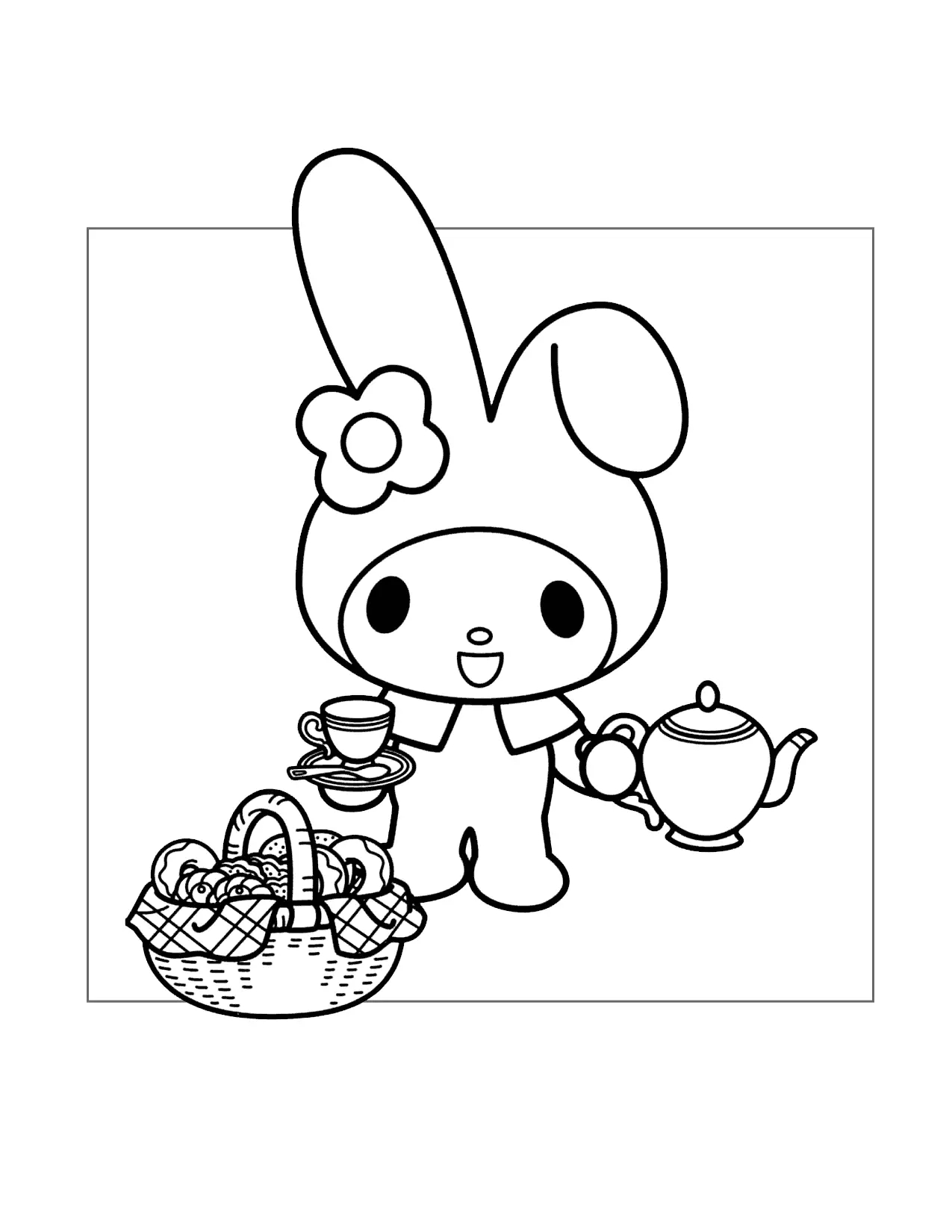My Melody Serving Tea Coloring Page