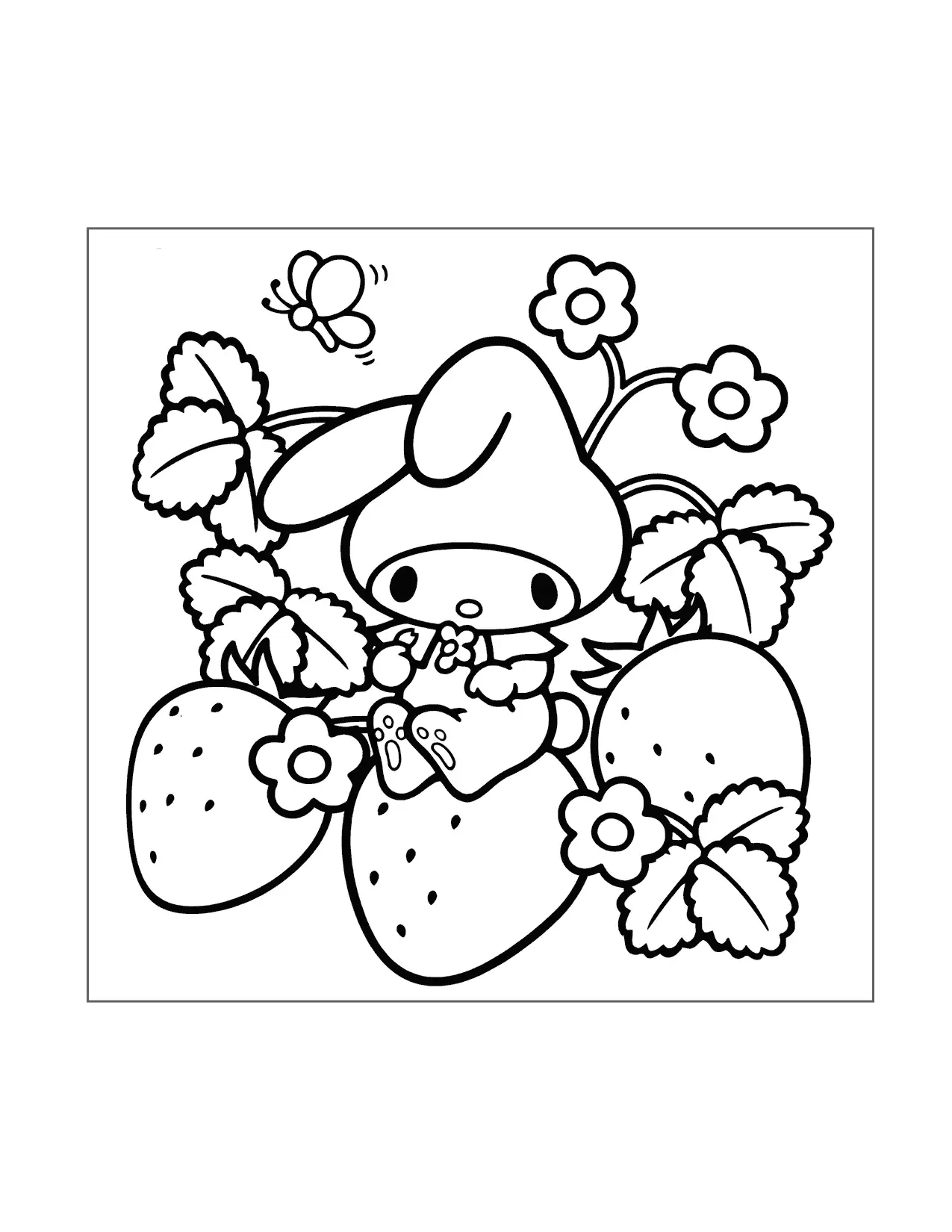 My Melody In The Strawberry Patch Coloring Page
