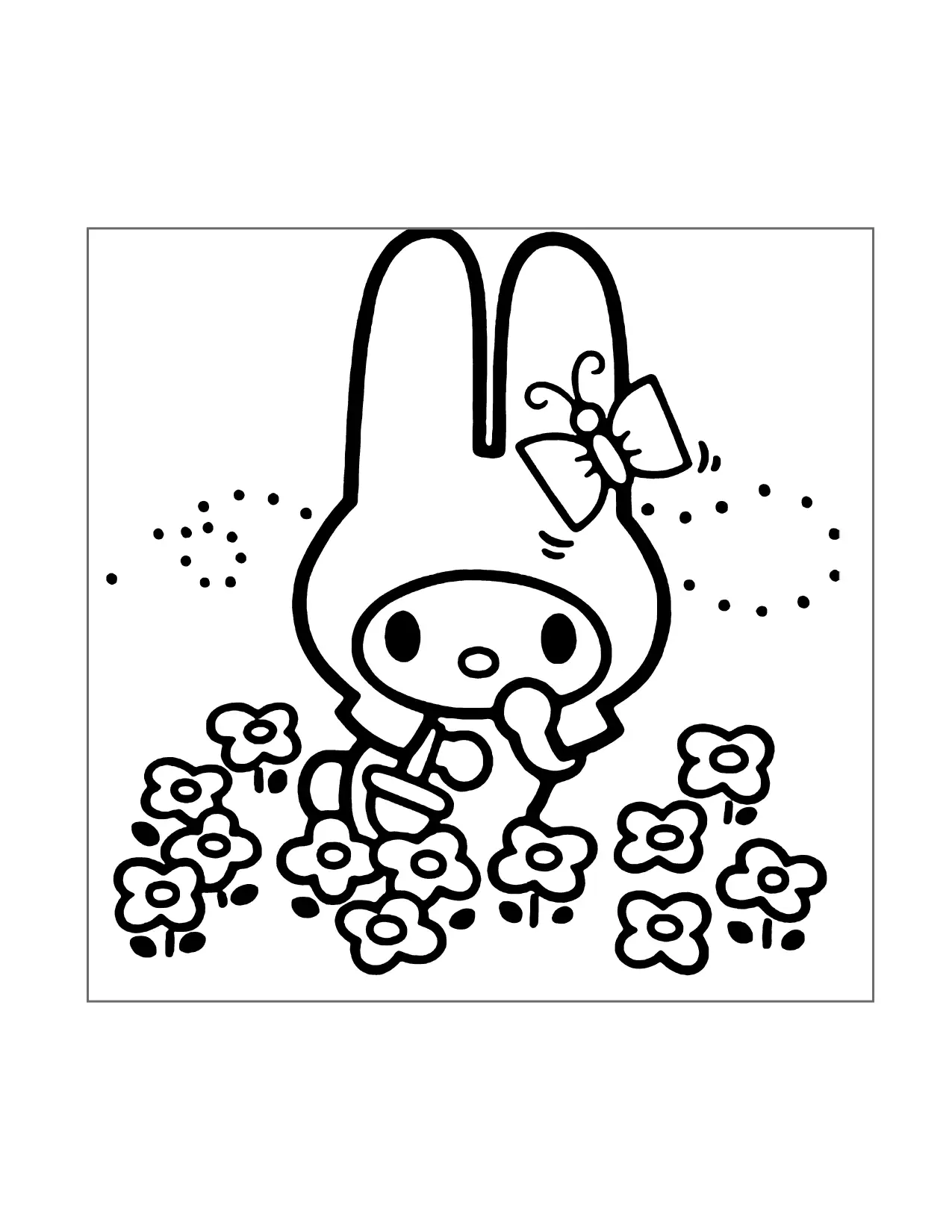 My Melody In Flowers Coloring Page