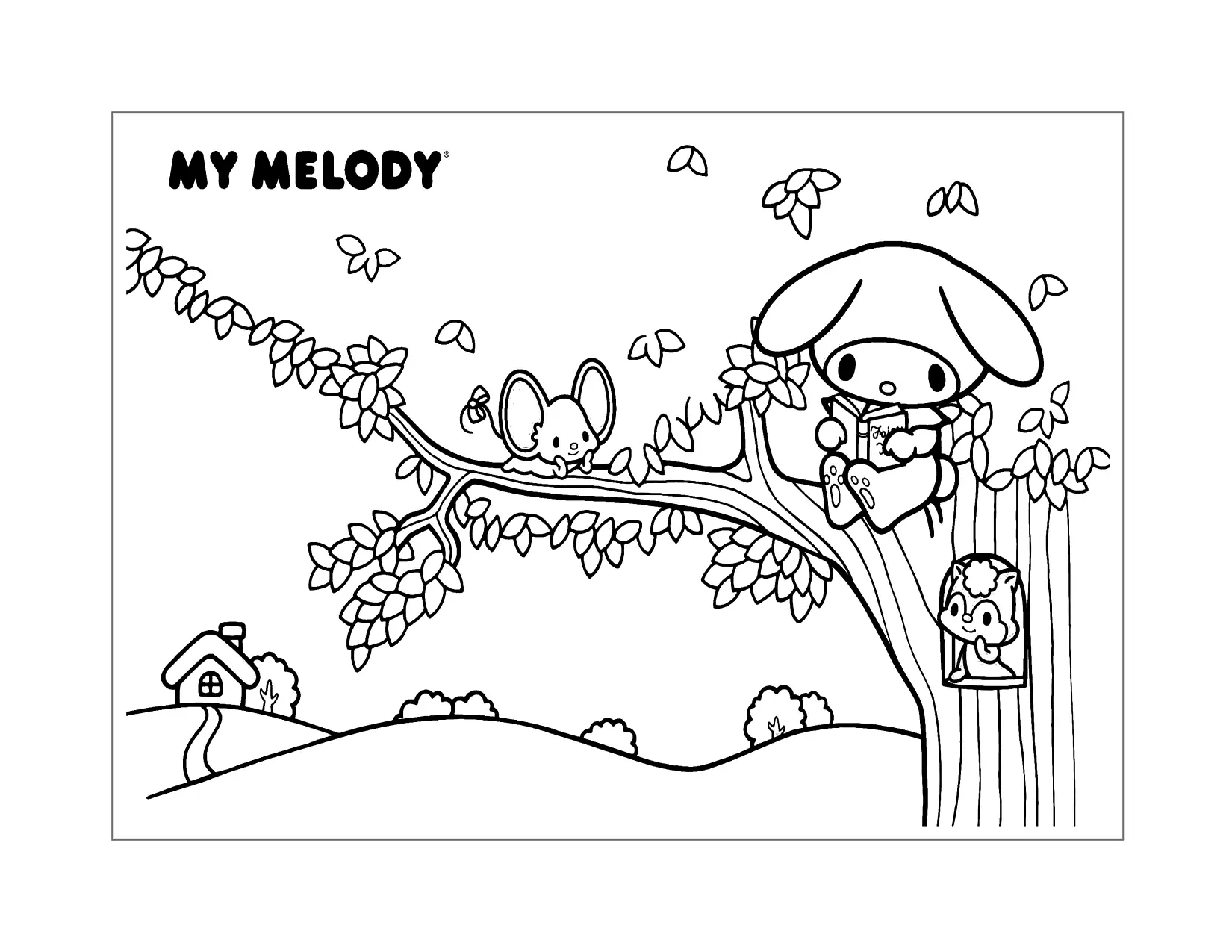 My Melody In A Tree Coloring Page