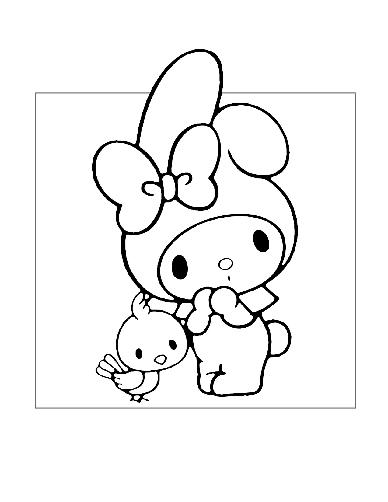 My Melody And Baby Bird Coloring Page