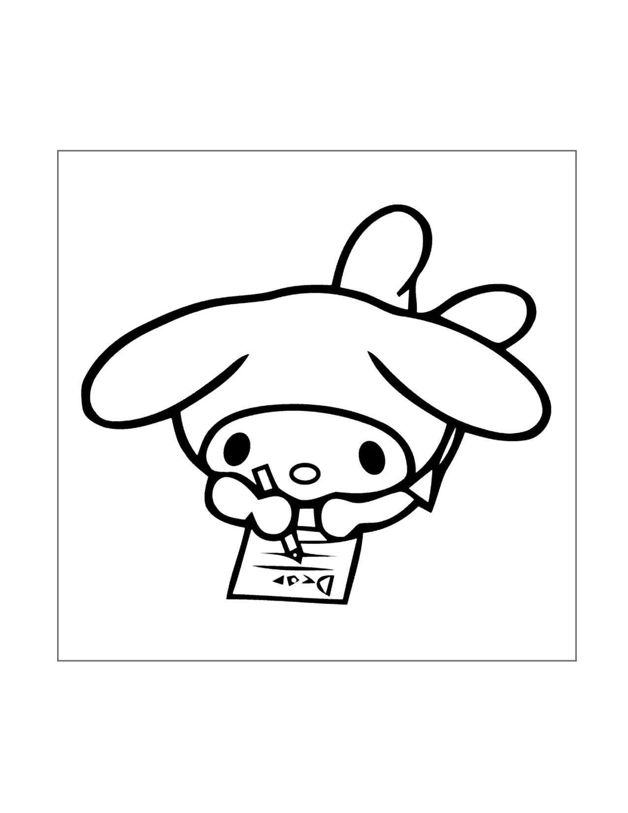 My Melody Writes A Letter Coloring Page