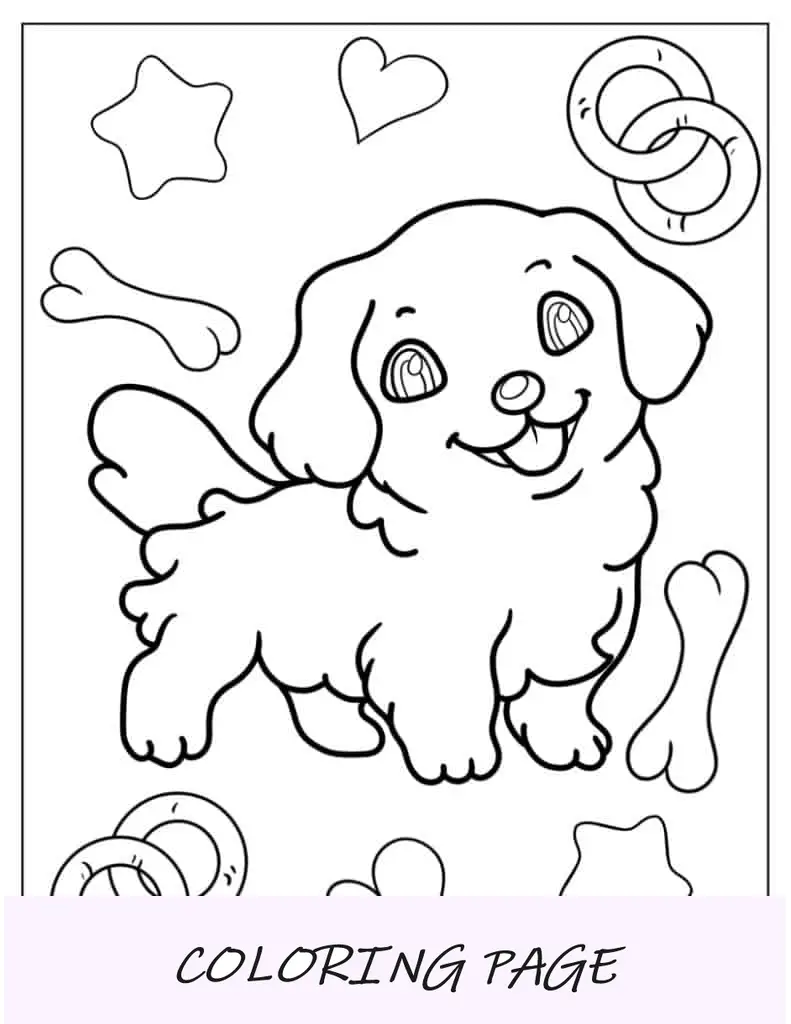 Página para colorir de cachorrinho Kawaii para crianças