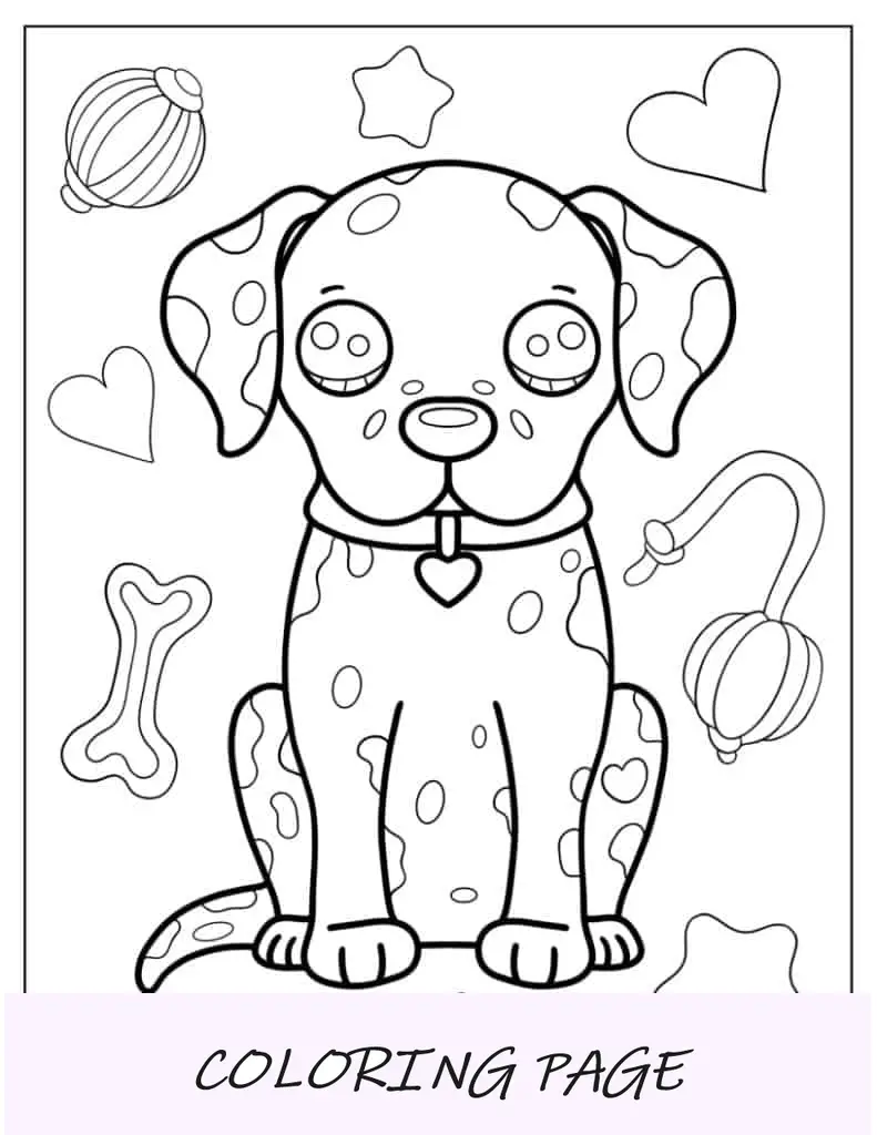 Página para colorir de filhote de cachorro dálmata sentado