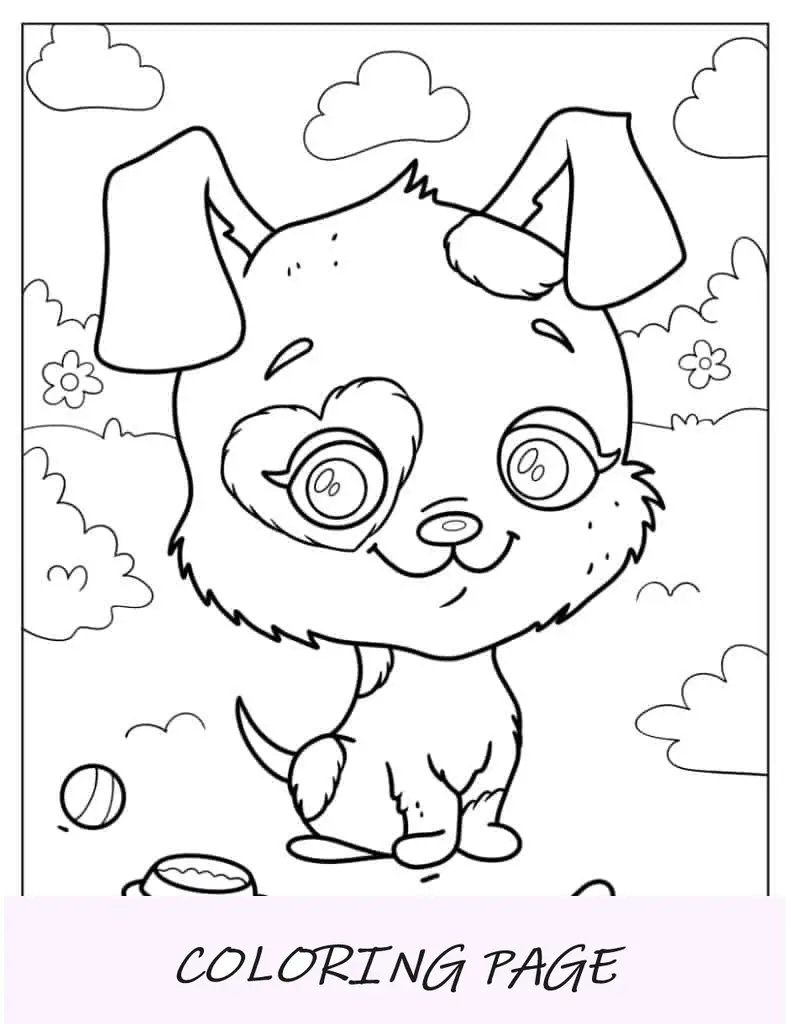 Desenho para colorir de cachorrinho Chibi para crianças