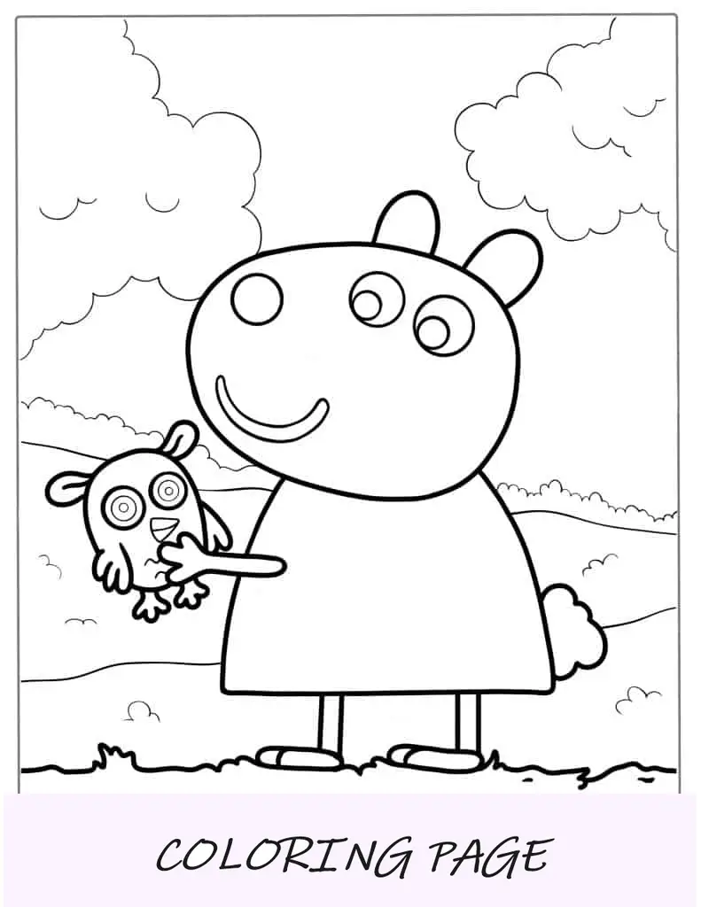 Página para colorear de Peppa Pig Suzy para niños