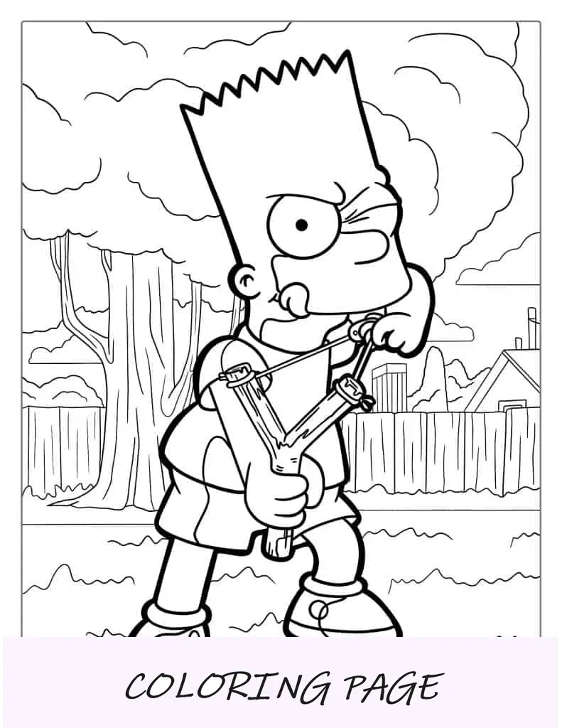 Página para colorir de Bart segurando o estilingue
