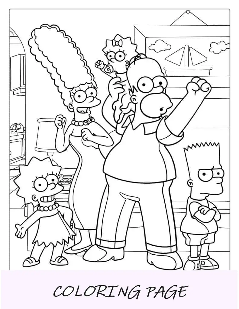 Marge, Homer, Bart, Lisa e Maggie para colorir