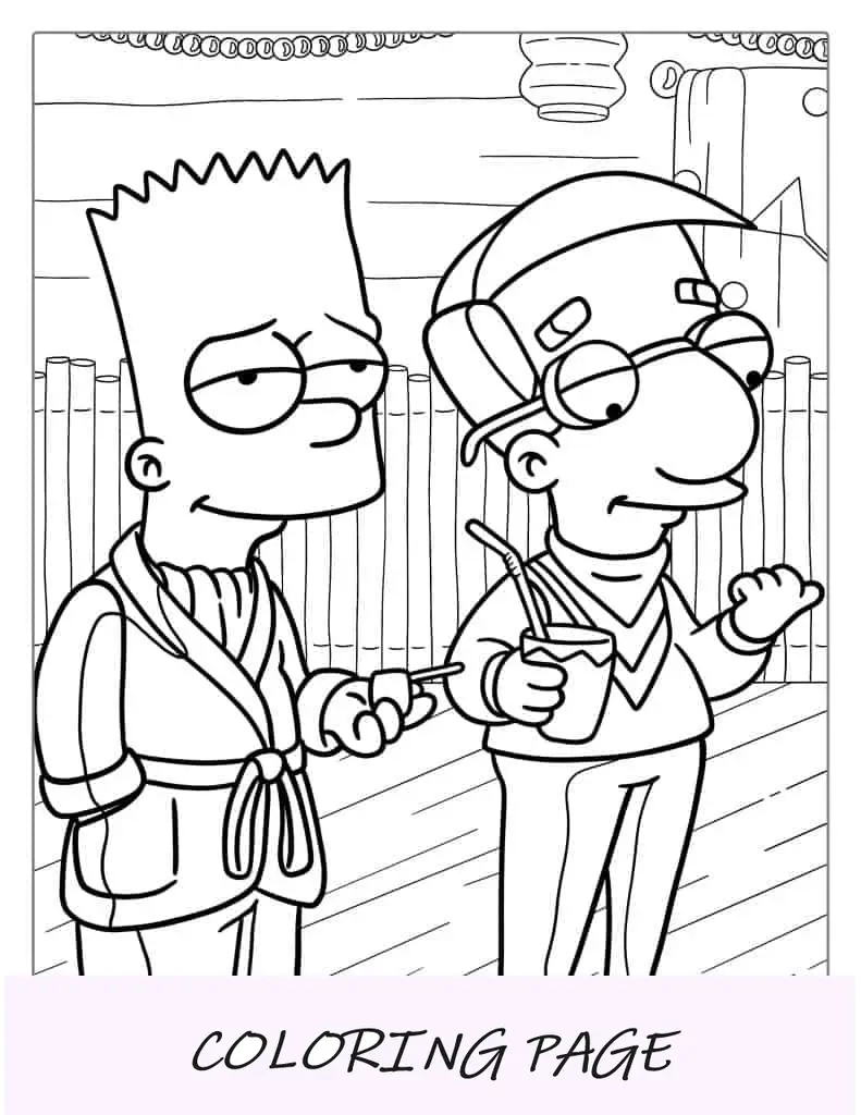 Milhouse e Bart usando mantos para colorir