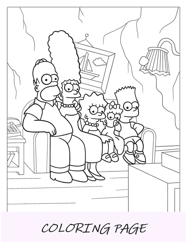 Família Simpsons sentada no sofá para colorir