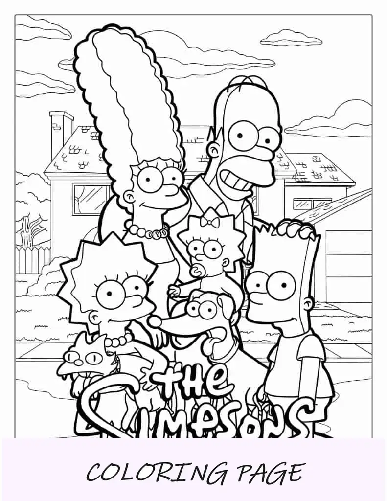 Página para colorir da família Simpsons