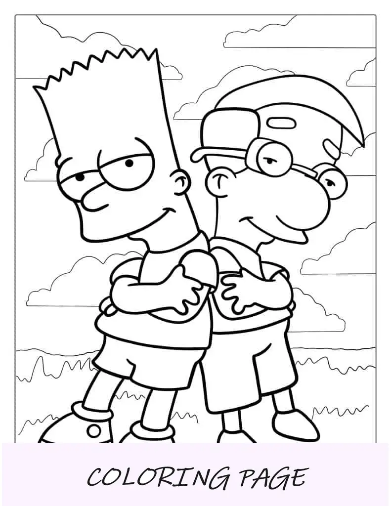 Página para colorir de Bart e Milhouse