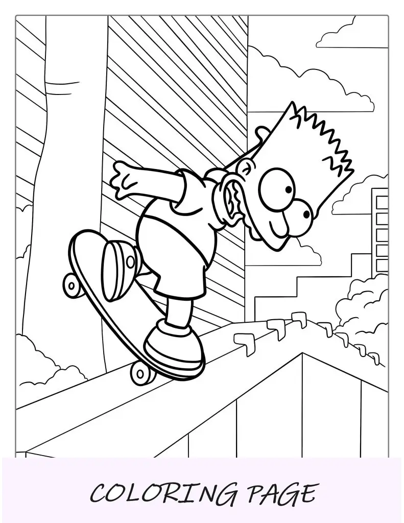 Bart fazendo truque de skate para colorir