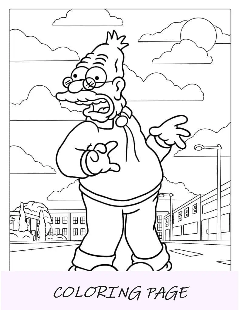 Página para colorir do vovô Simpson