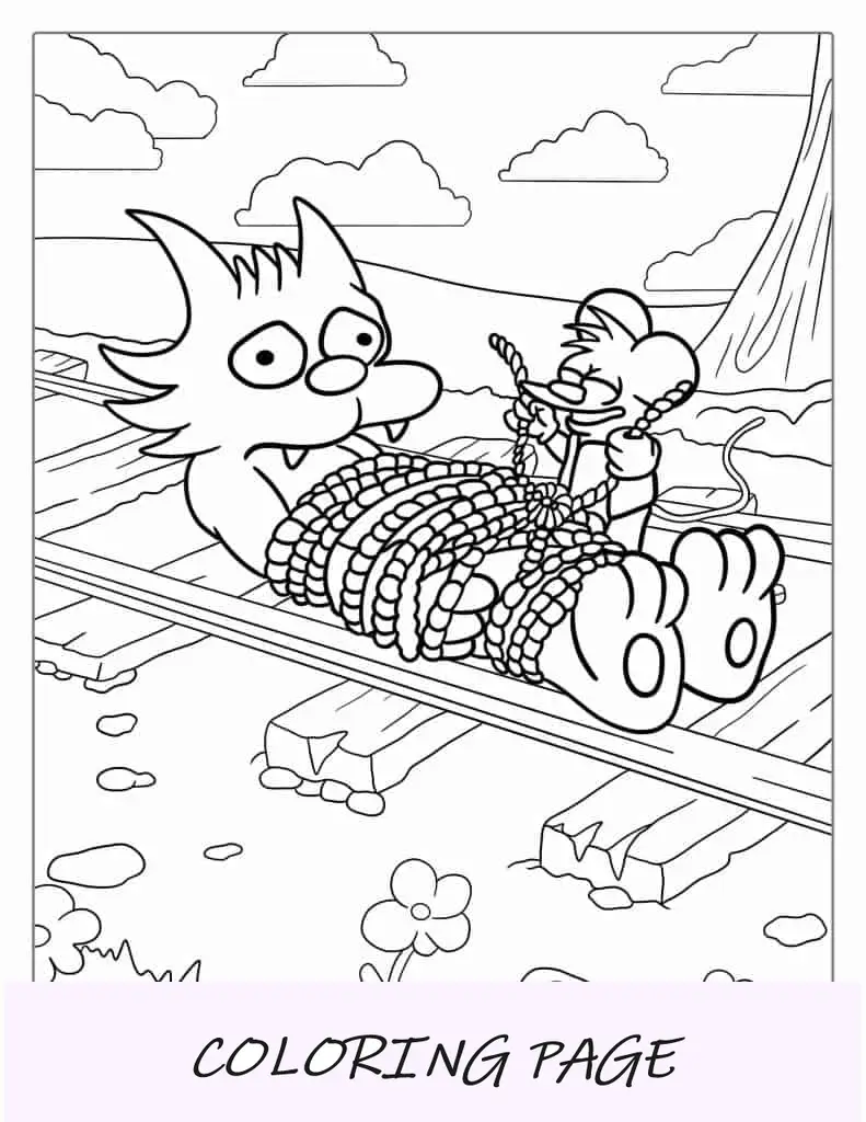 Folha para colorir de desenho animado com coceira e coceira