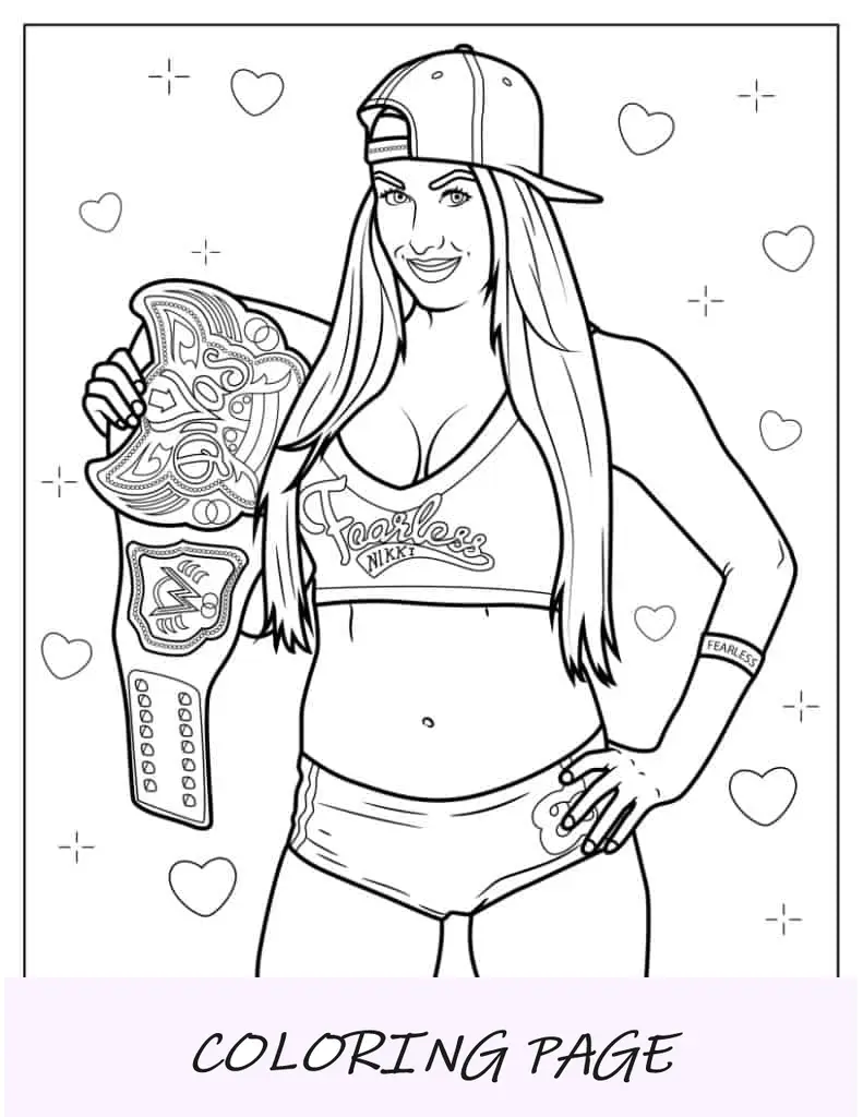 Página para colorear de la intrépida Nikki WWE Mujer