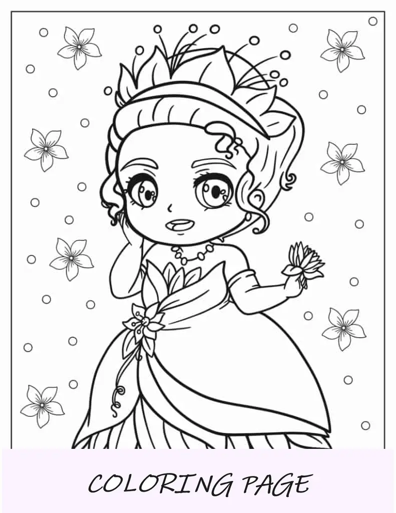 Princesa Kawaii Tiana para colorir para crianças