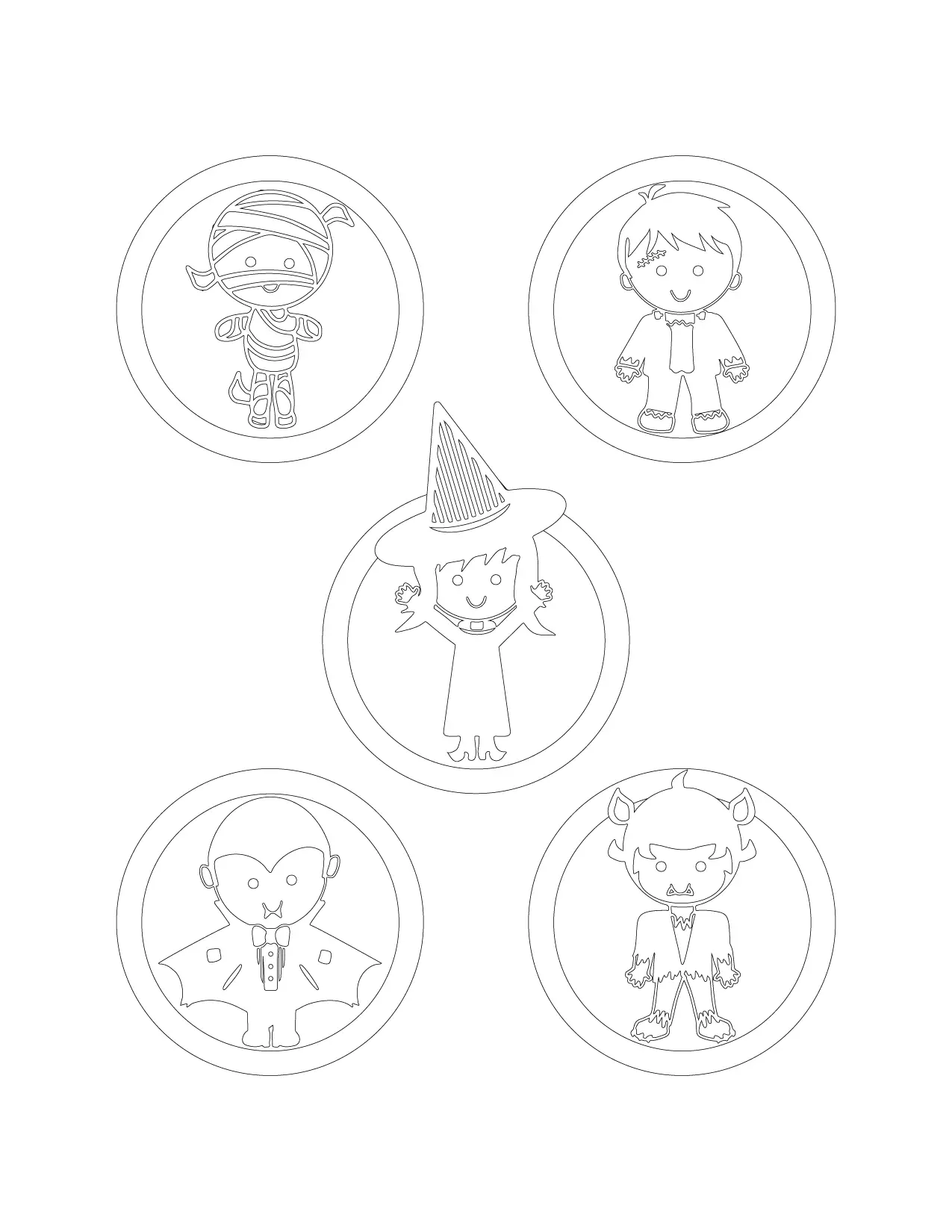 Adorable Halloween Characters Coloring Page