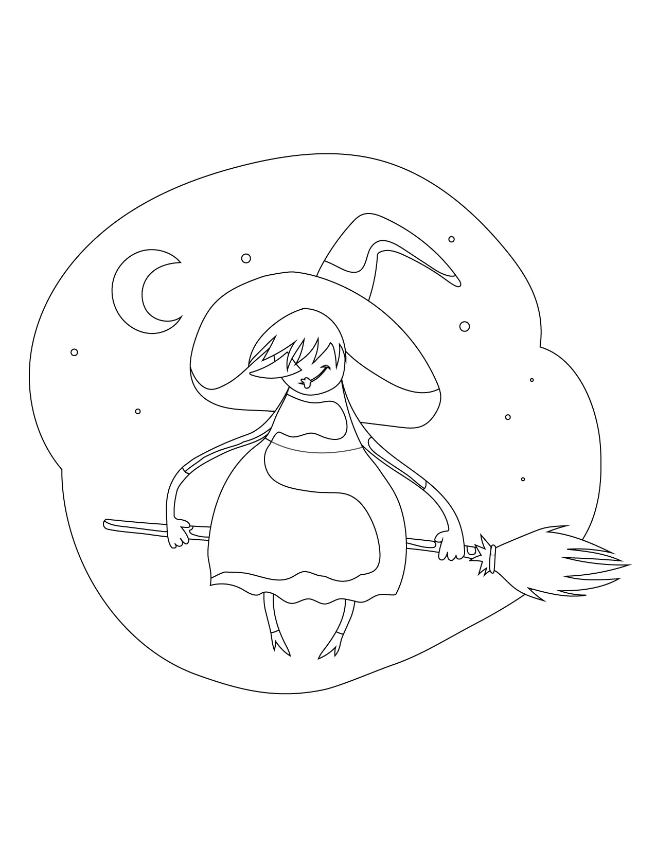 Cartoon Witch On A Broom Coloring Page