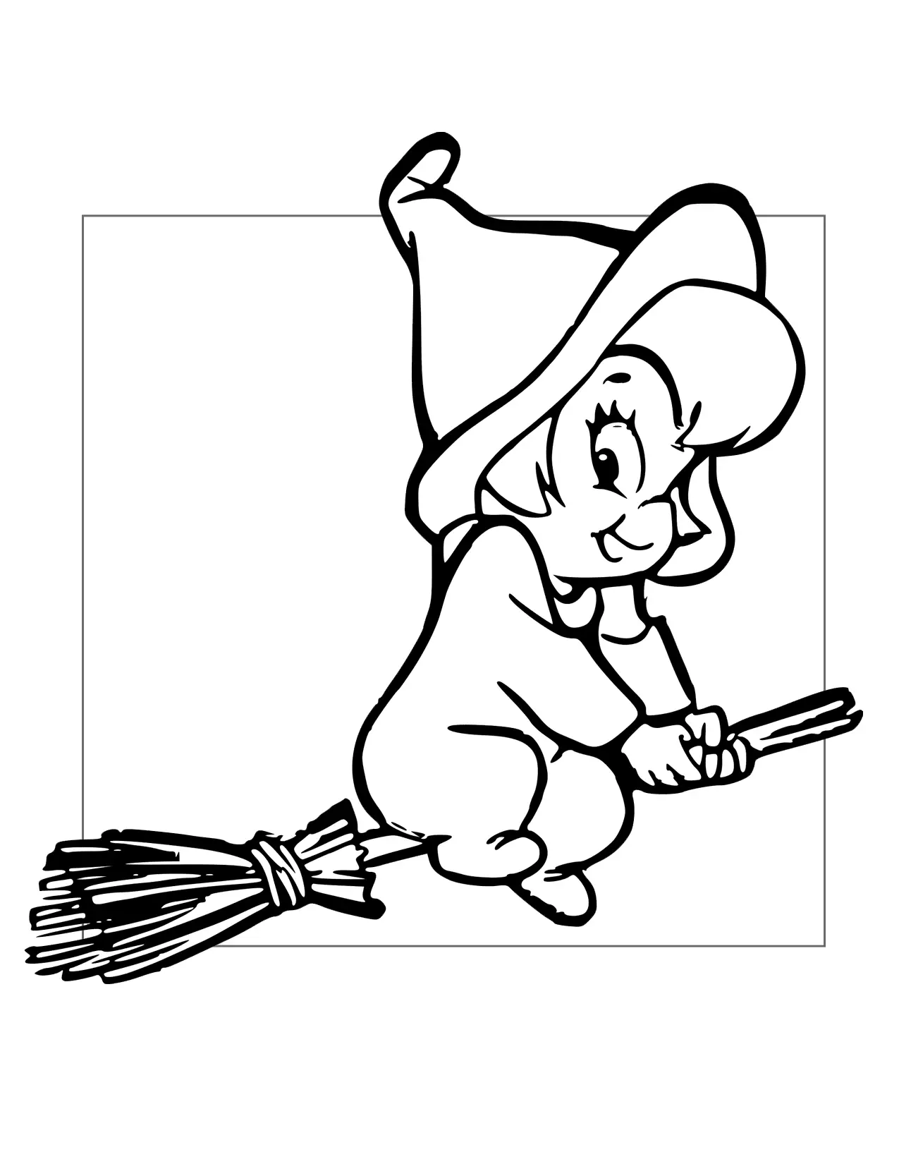 Baby Witch Riding Broom Coloring Page