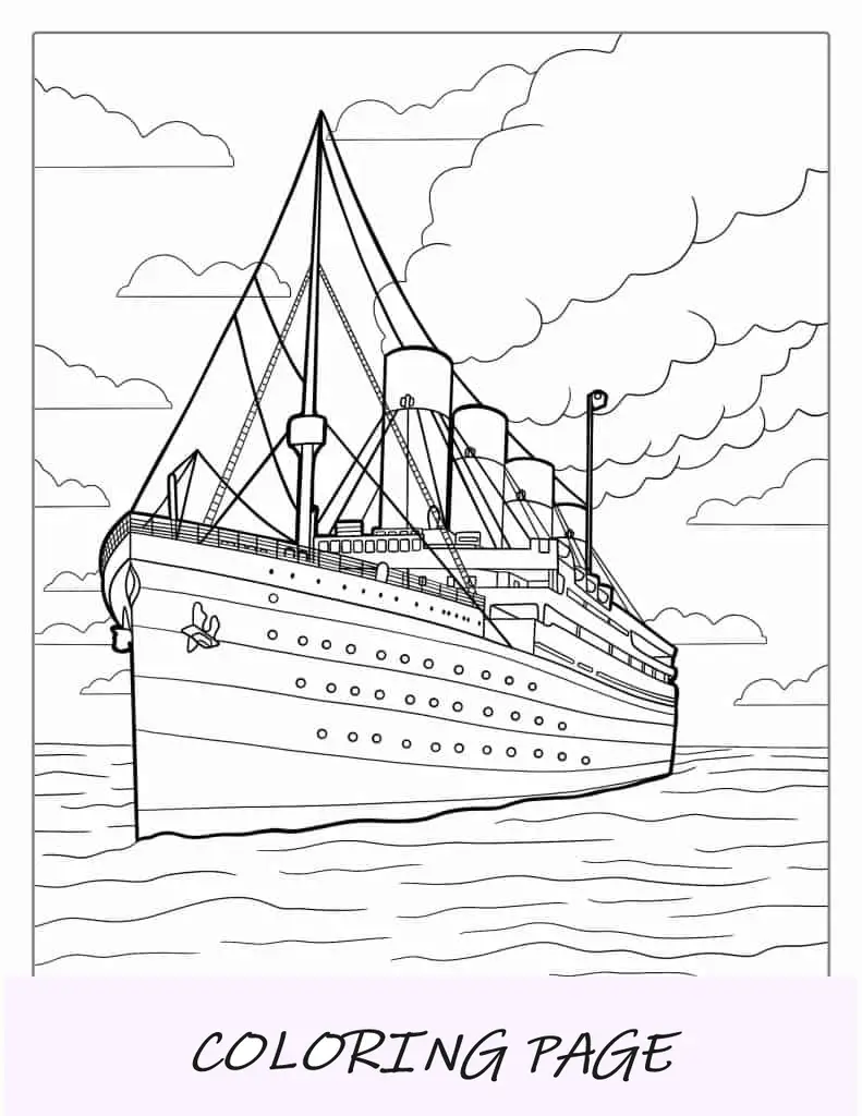 Página para colorir do navio Titanic