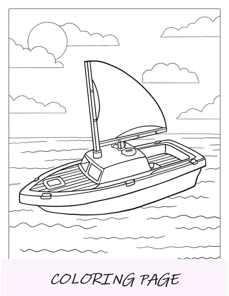 Contorno simples de um barco para colorir para crianças em idade pré-escolar