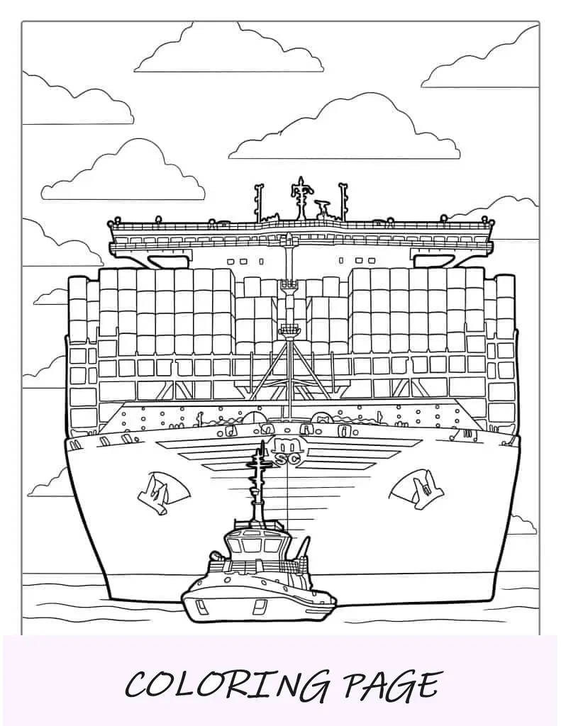 Página para colorir de navio de carga rebocador