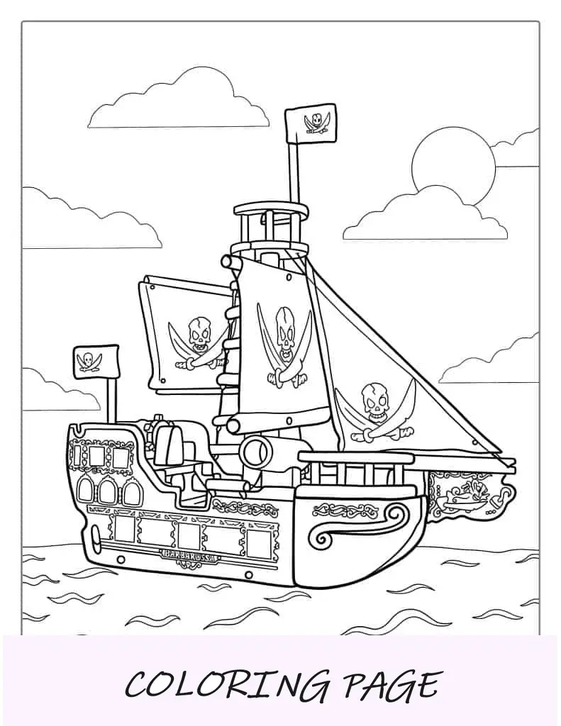 Página para colorir de um navio pirata