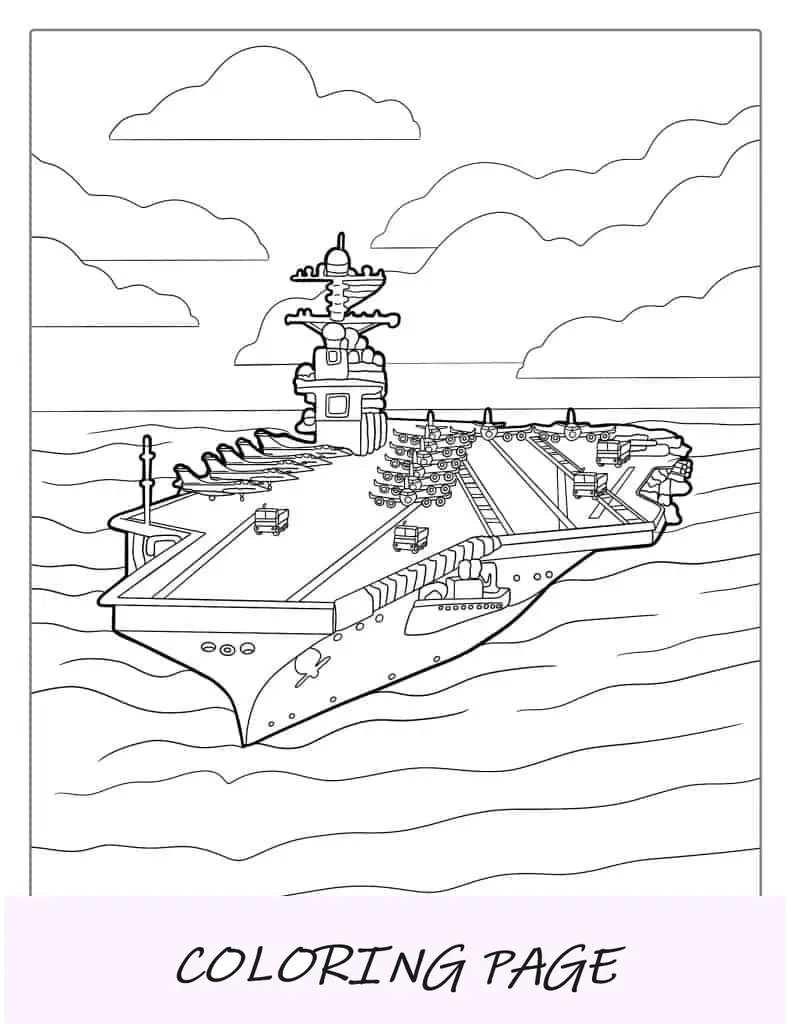 Navio de guerra porta-aviões da Marinha dos EUA para colorir