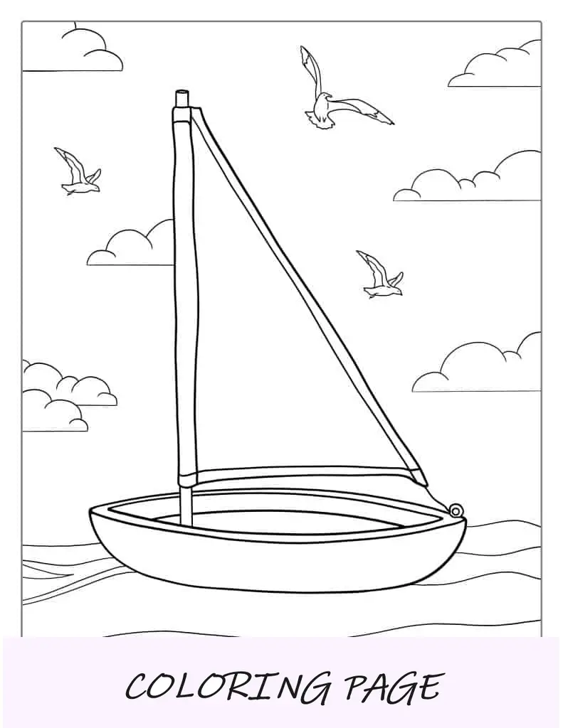 Contorno fácil de um barco à vela para colorir