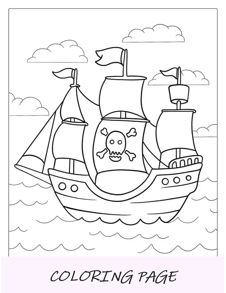 Página para colorir de navio pirata para crianças