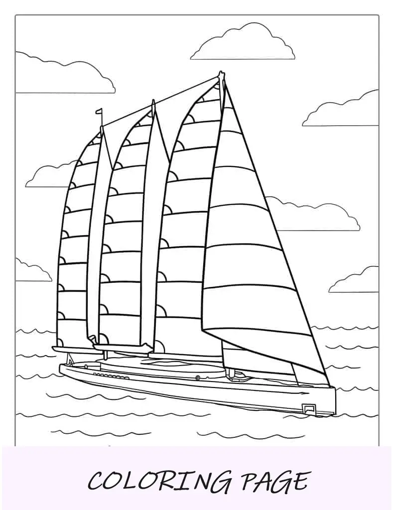 Imagem grande para colorir de super iate de quatro velas_