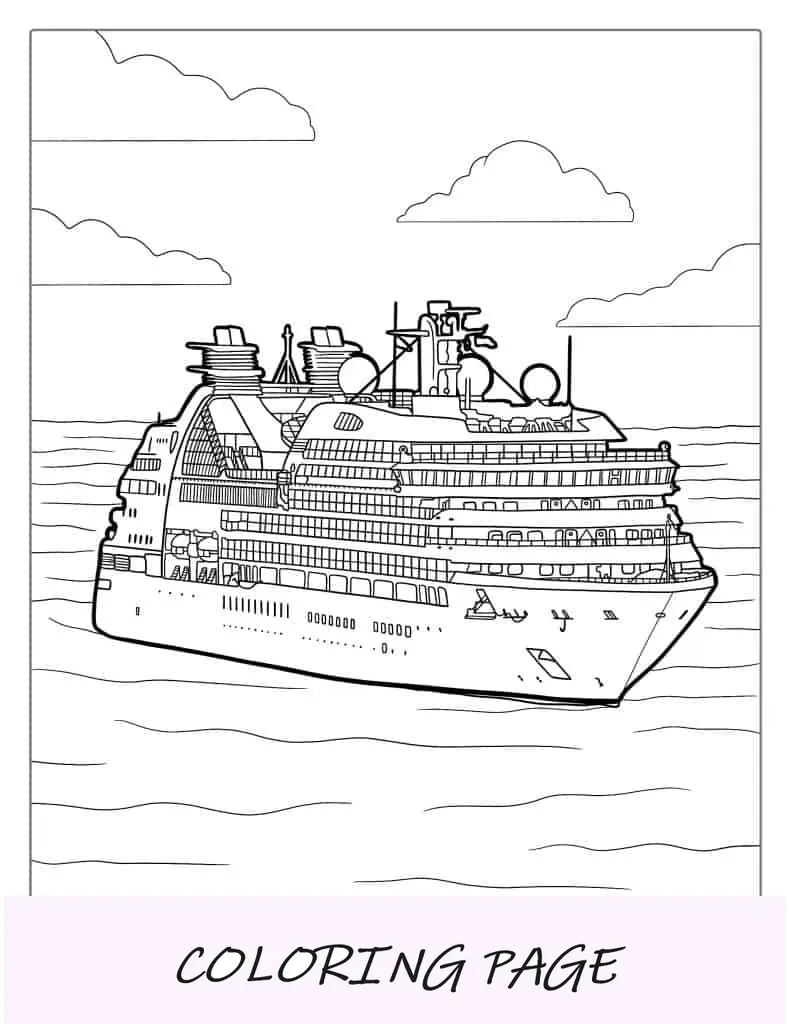 Grande navio de cruzeiro em mar aberto para colorir