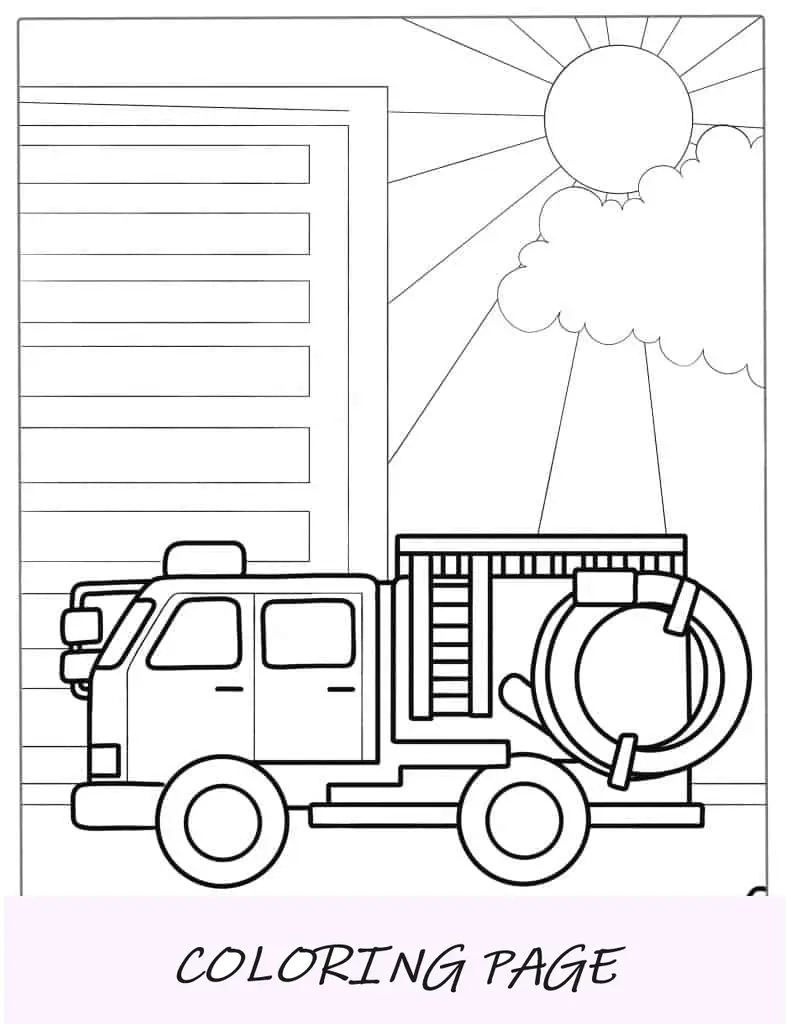 Página para colorir de um caminhão de bombeiros fácil_