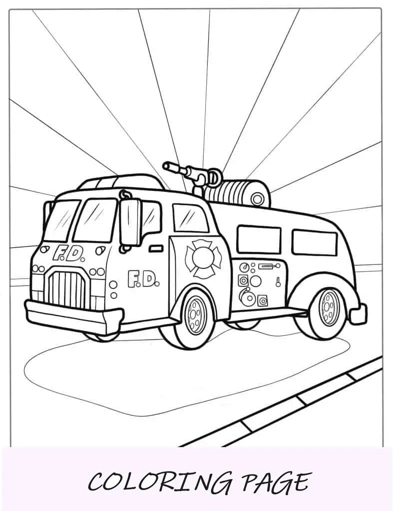 Página para colorir de caminhão de bombeiros vintage