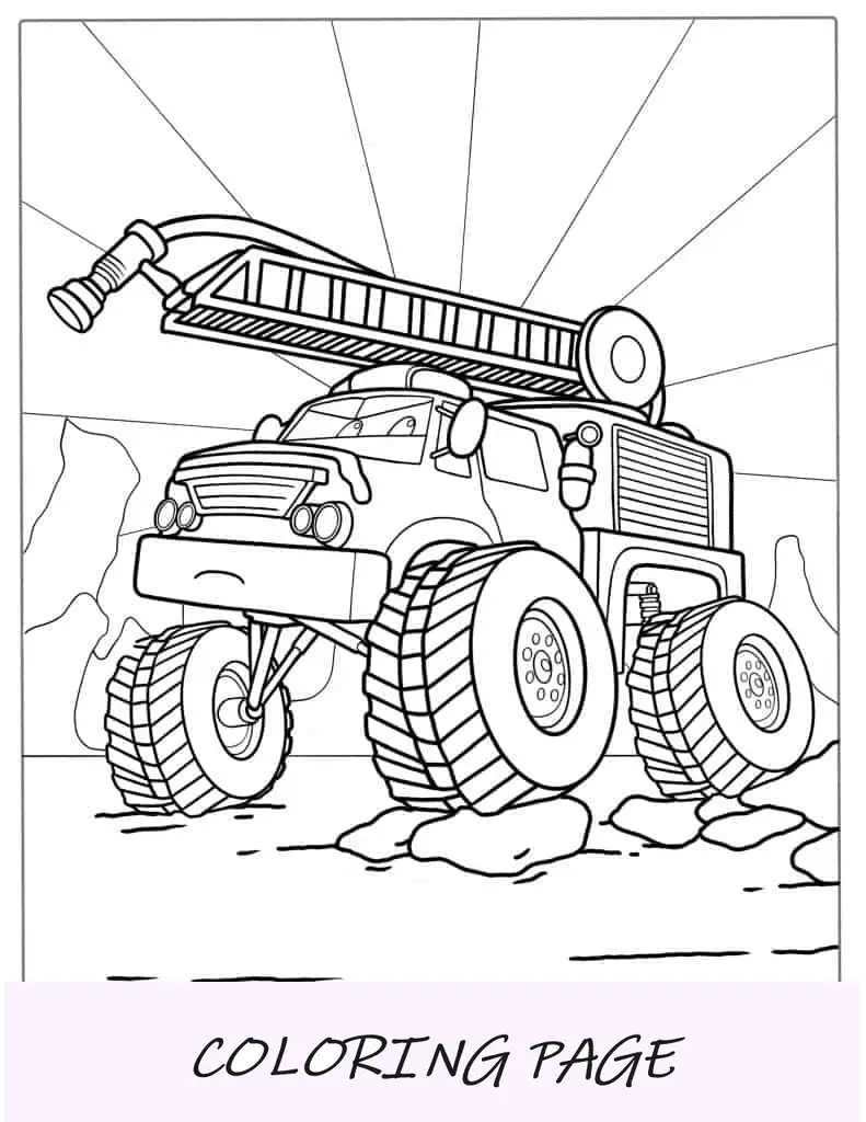 Imagem para colorir de caminhão de bombeiros monstro