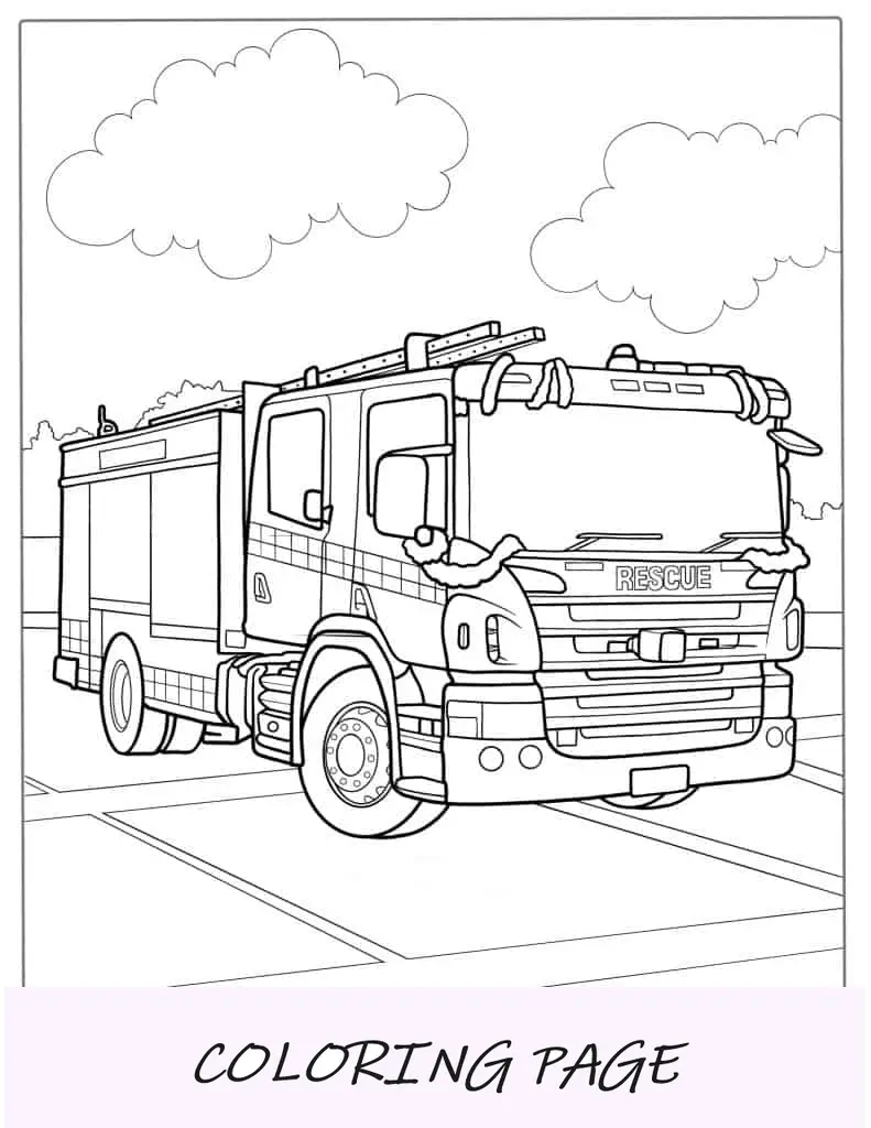 Página para colorir do motor de bombeiros Scania